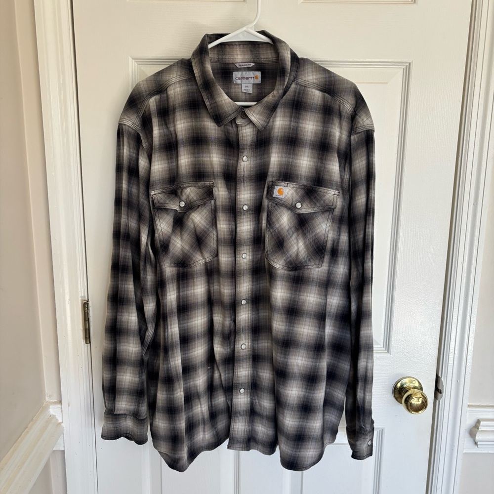 Carhartt Men's Gray Checkered Button Down Shirt
